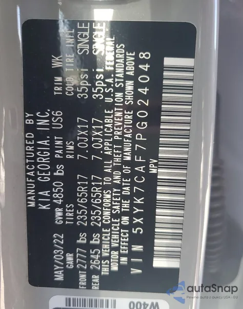 2023 Kia Sportage X-Pro z USA, uszkodzony, nr VIN 5XYK7CAF7PG024048